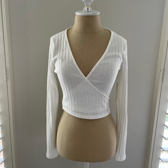 Off White Ribbed Crop Top - Picture 1 of 5